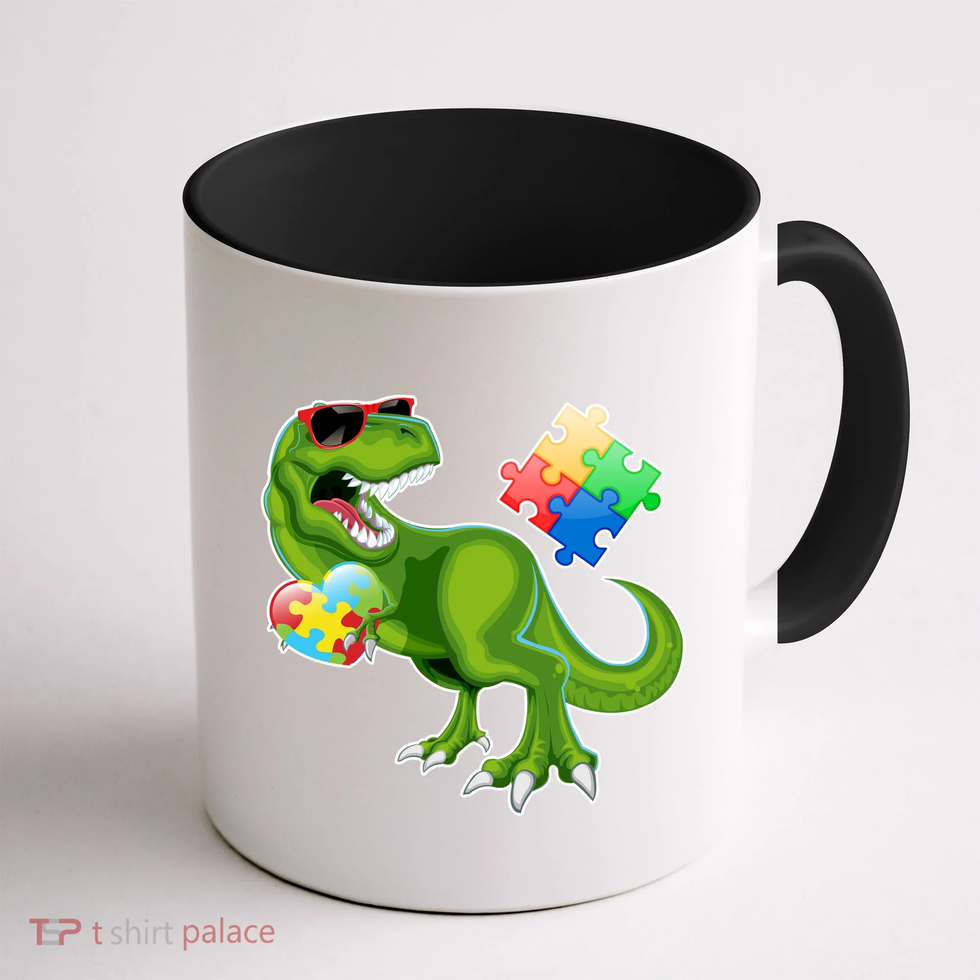T-Rex Autism Awareness Puzzle Dinosaur  Coffee Mug