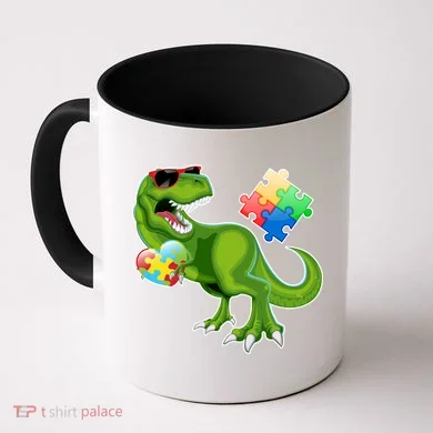 T-Rex Autism Awareness Puzzle Dinosaur  Coffee Mug