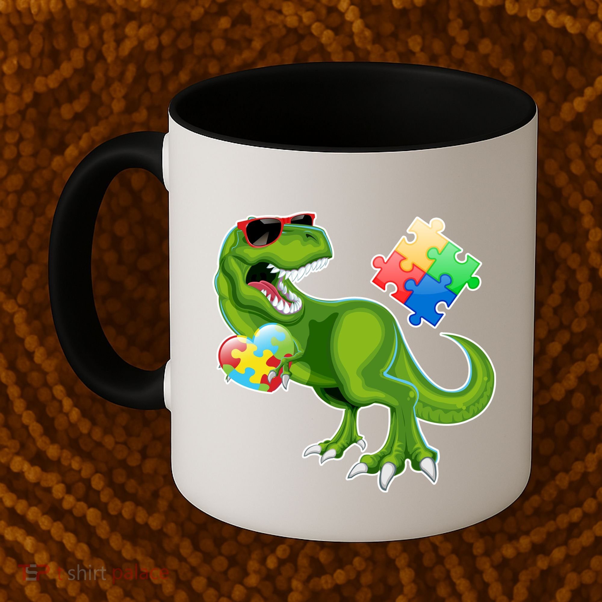 T-Rex Autism Awareness Puzzle Dinosaur  Coffee Mug