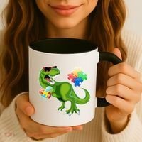 T-Rex Autism Awareness Puzzle Dinosaur  Coffee Mug thumb 3