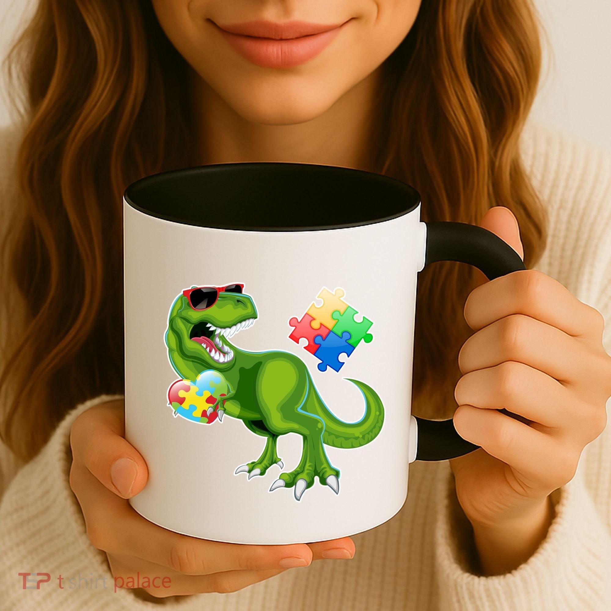 T-Rex Autism Awareness Puzzle Dinosaur  Coffee Mug