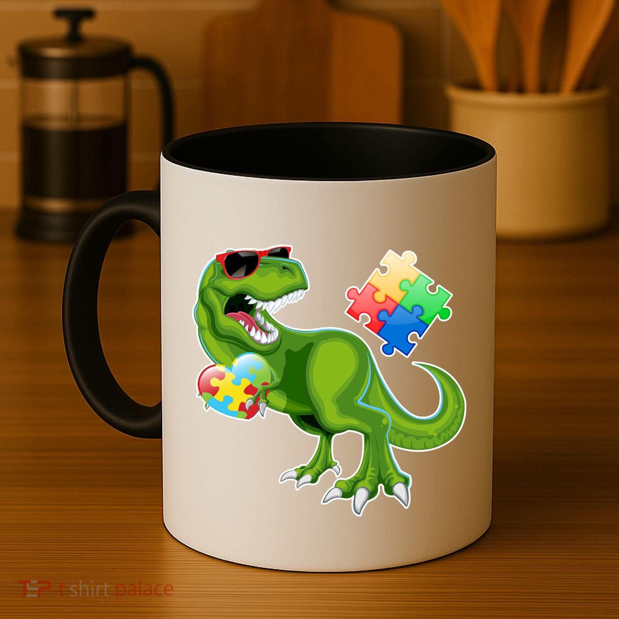 T-Rex Autism Awareness Puzzle Dinosaur  Coffee Mug