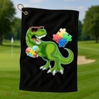 T-Rex Autism Awareness Puzzle Dinosaur  Golf Towel thumb 1