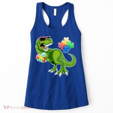 T-Rex Autism Awareness Puzzle Dinosaur  Women's Tank Top