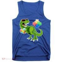 T-Rex Autism Awareness Puzzle Dinosaur  Tank Top thumb 0