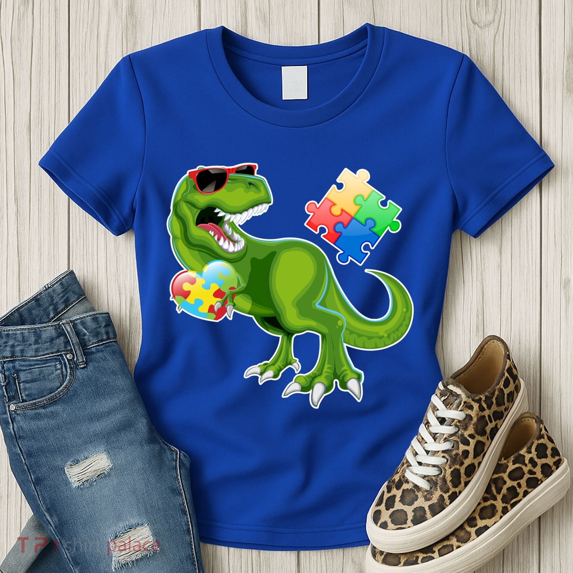 T-Rex Autism Awareness Puzzle Dinosaur  Women's T-Shirt