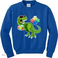 T-Rex Autism Awareness Puzzle Dinosaur  Kids Sweatshirt thumb 0