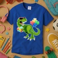 T-Rex Autism Awareness Puzzle Dinosaur  Kids T-Shirt thumb 3