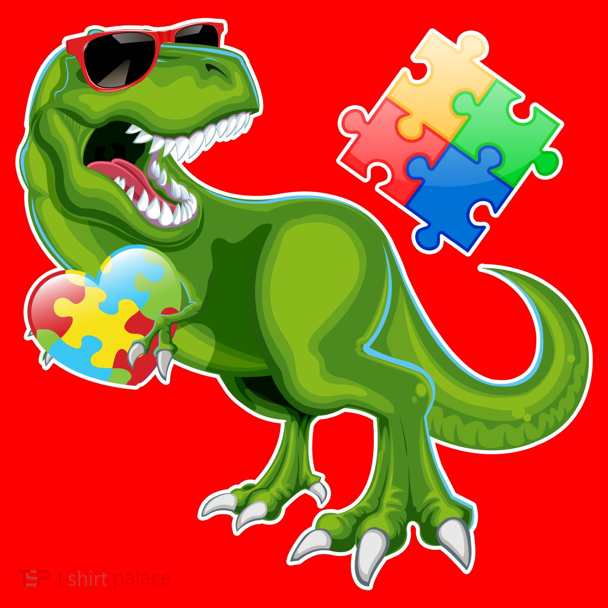T-Rex Autism Awareness Puzzle Dinosaur  Santa Hat