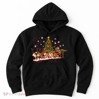 T-Rex Chasing Reindeer Funny Christmas Hoodie