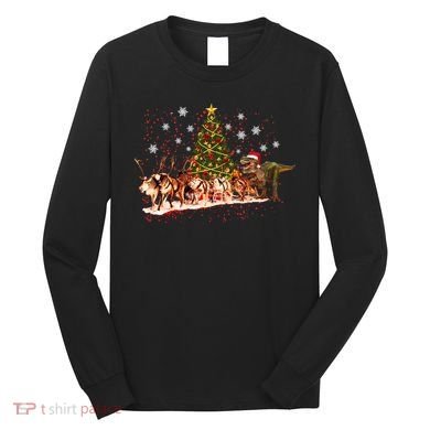 T-Rex Chasing Reindeer Funny Christmas Long Sleeve Shirt
