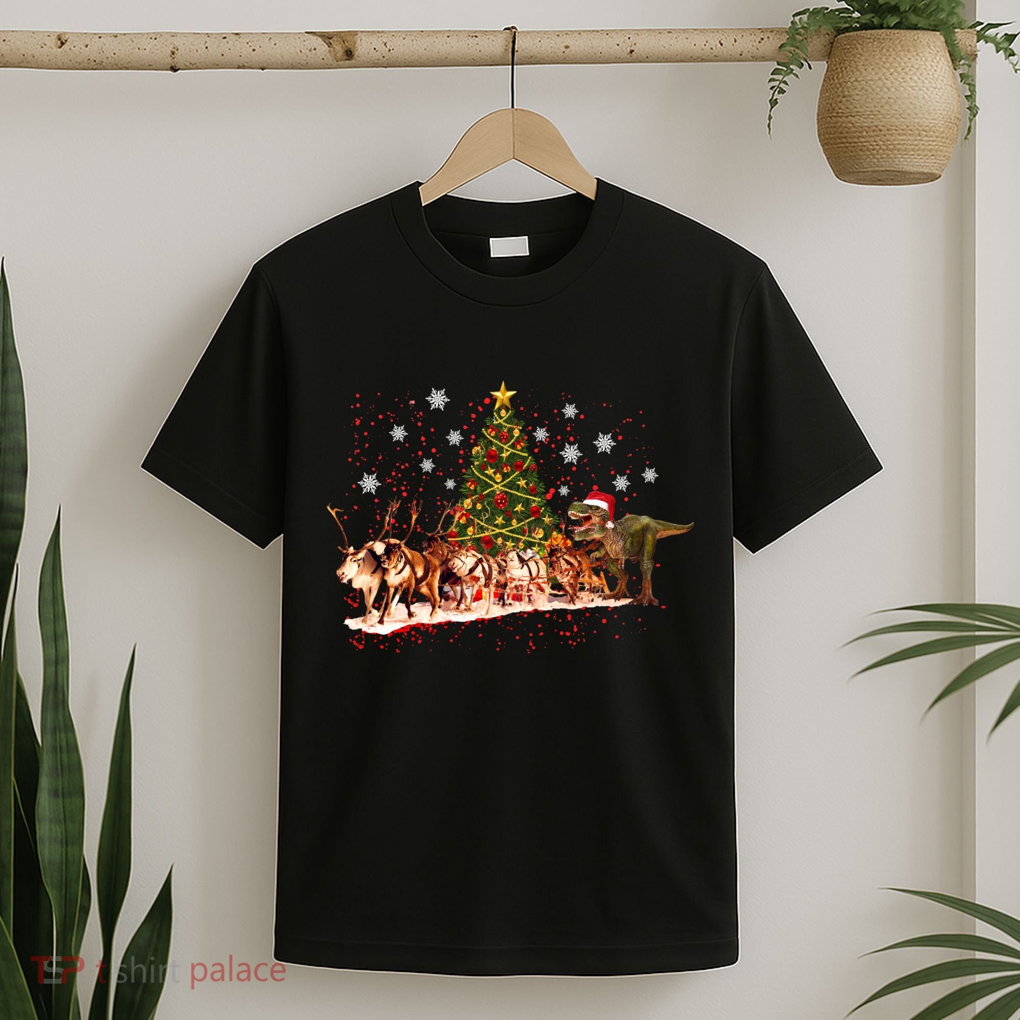 T-Rex Chasing Reindeer Funny Christmas T-Shirt