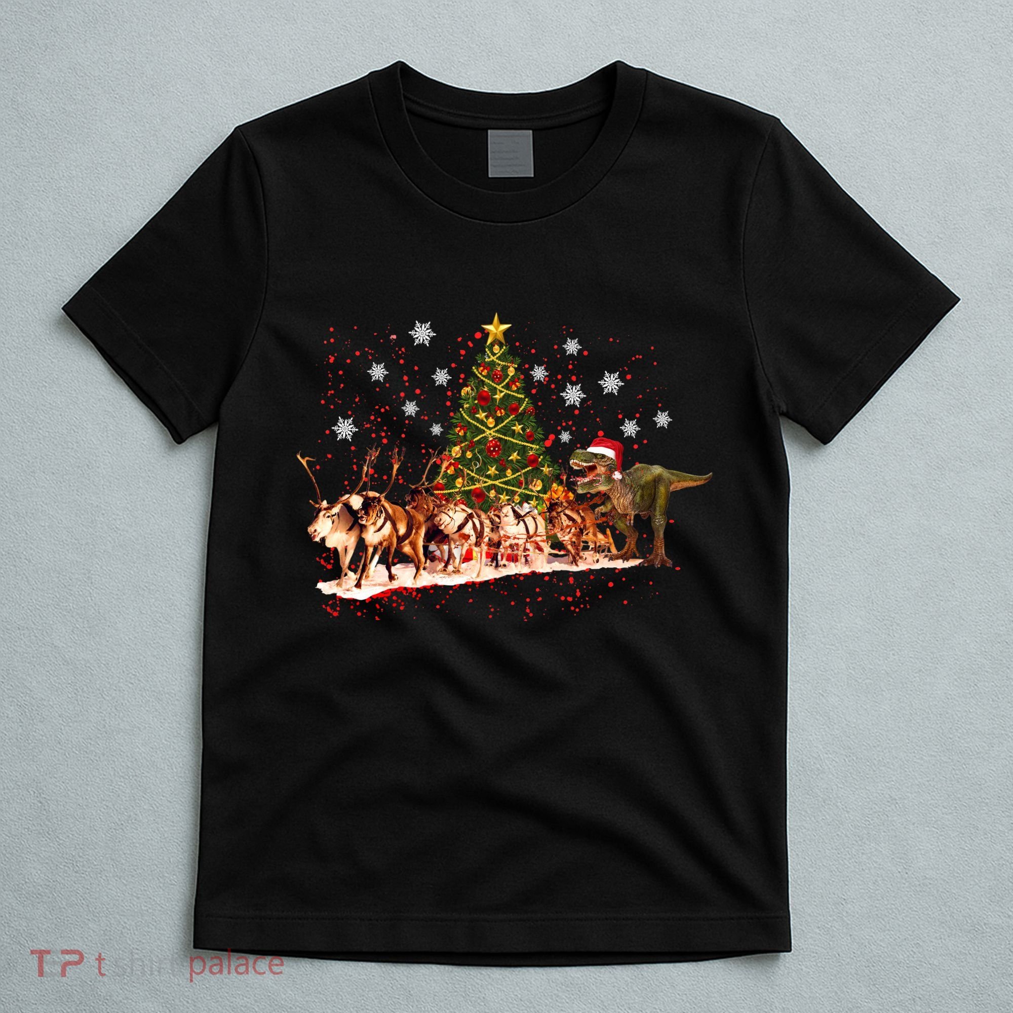 T-Rex Chasing Reindeer Funny Christmas T-Shirt