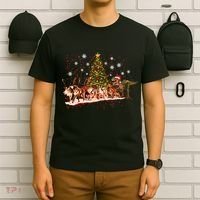 T-Rex Chasing Reindeer Funny Christmas T-Shirt thumb 6