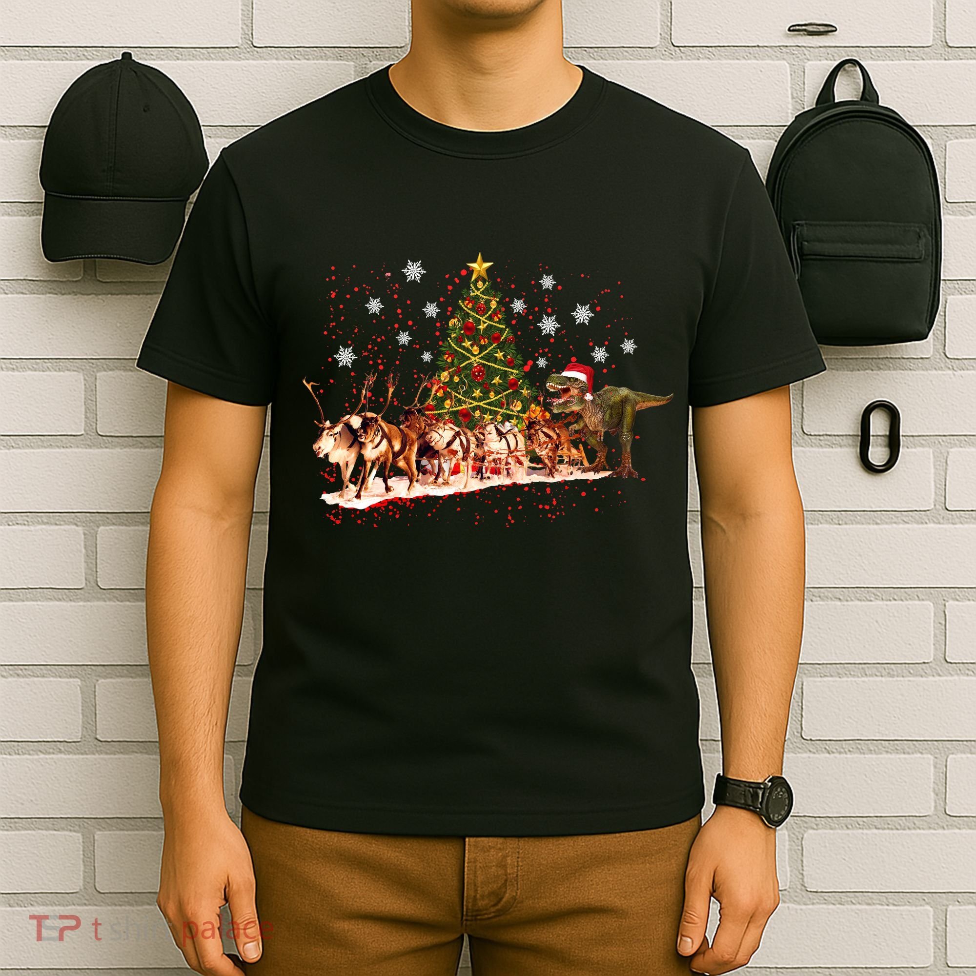T-Rex Chasing Reindeer Funny Christmas T-Shirt