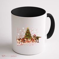 T-Rex Chasing Reindeer Funny Christmas Coffee Mug thumb 1