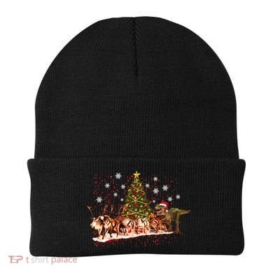 T-Rex Chasing Reindeer Funny Christmas Beanie