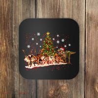T-Rex Chasing Reindeer Funny Christmas Coaster thumb 0