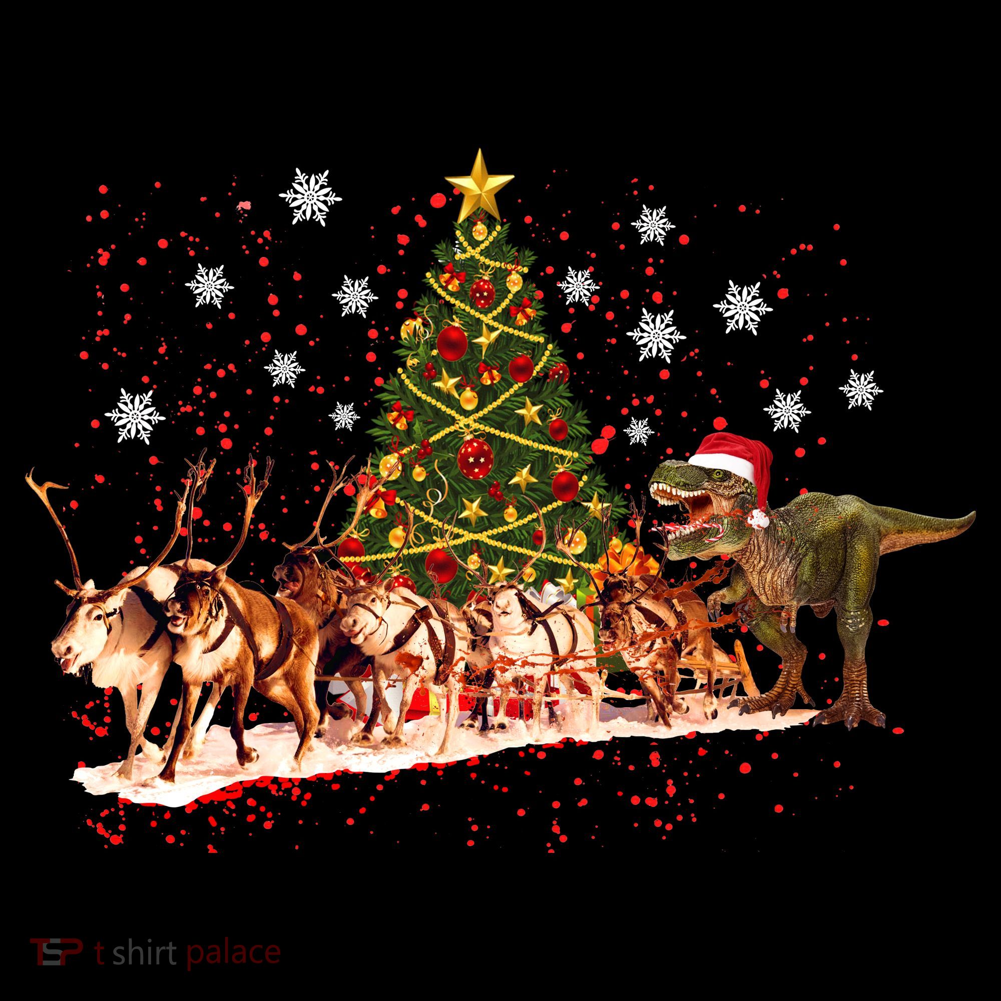 T-Rex Chasing Reindeer Funny Christmas Women's Hoodie