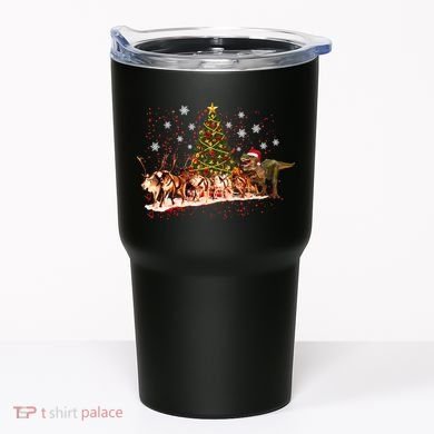 T-Rex Chasing Reindeer Funny Christmas Tumbler