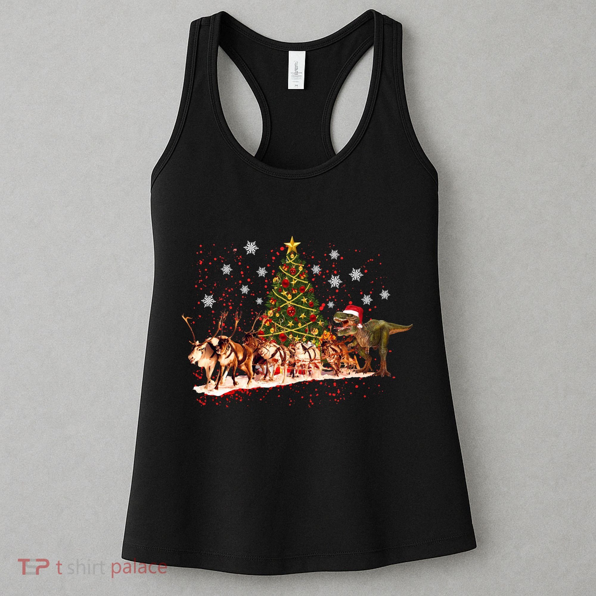 T-Rex Chasing Reindeer Funny Christmas Women's Tank Top