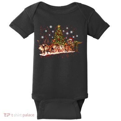 T-Rex Chasing Reindeer Funny Christmas Baby Bodysuit
