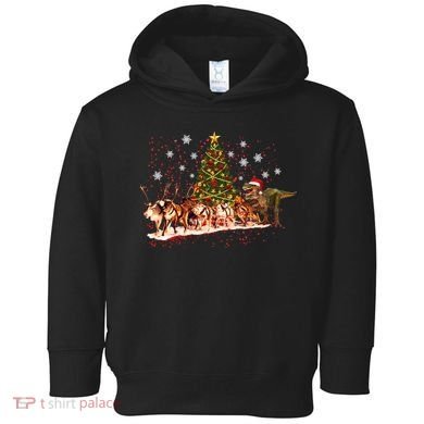 T-Rex Chasing Reindeer Funny Christmas Toddler Hoodie