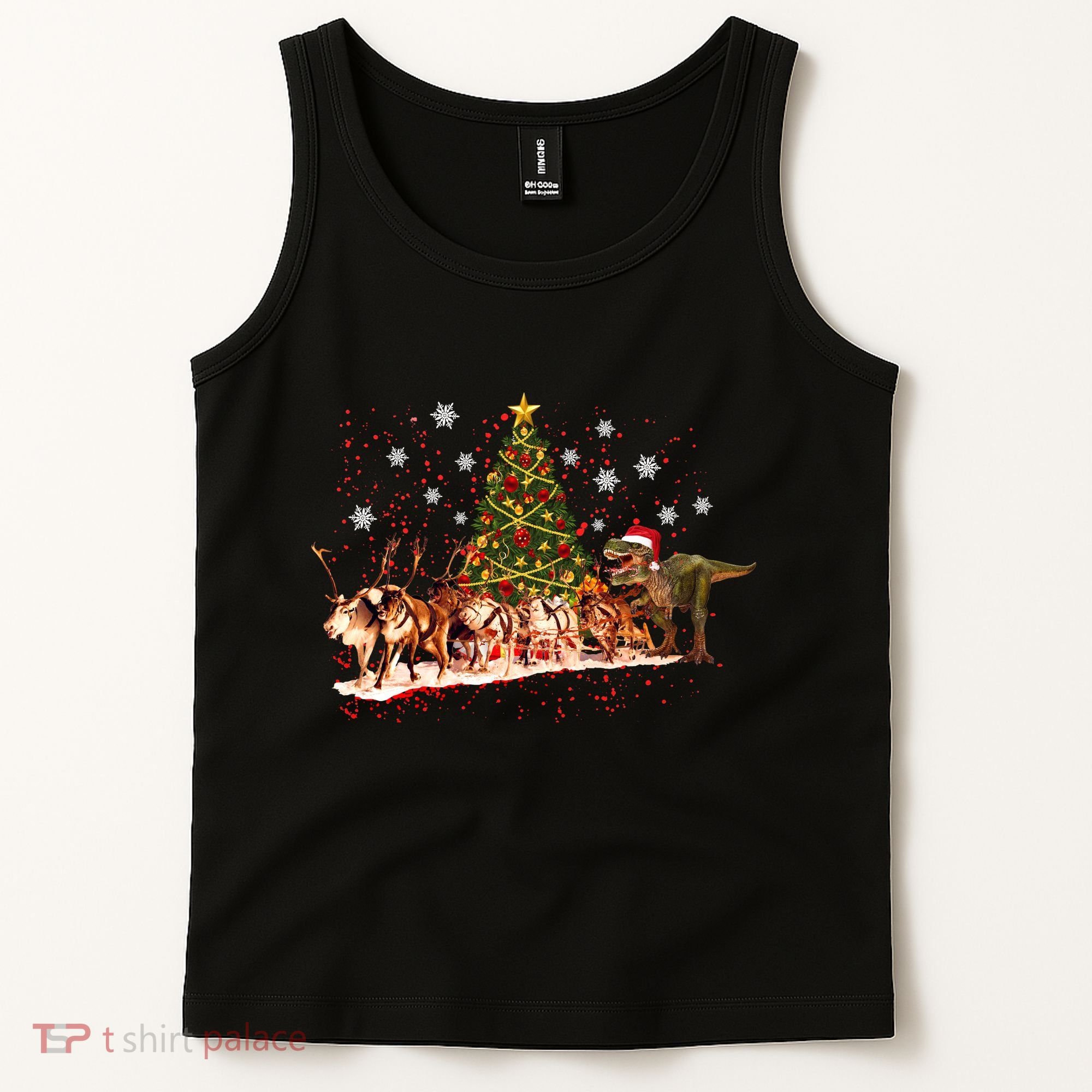 T-Rex Chasing Reindeer Funny Christmas Tank Top