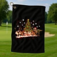 T-Rex Chasing Reindeer Funny Christmas Golf Towel thumb 1