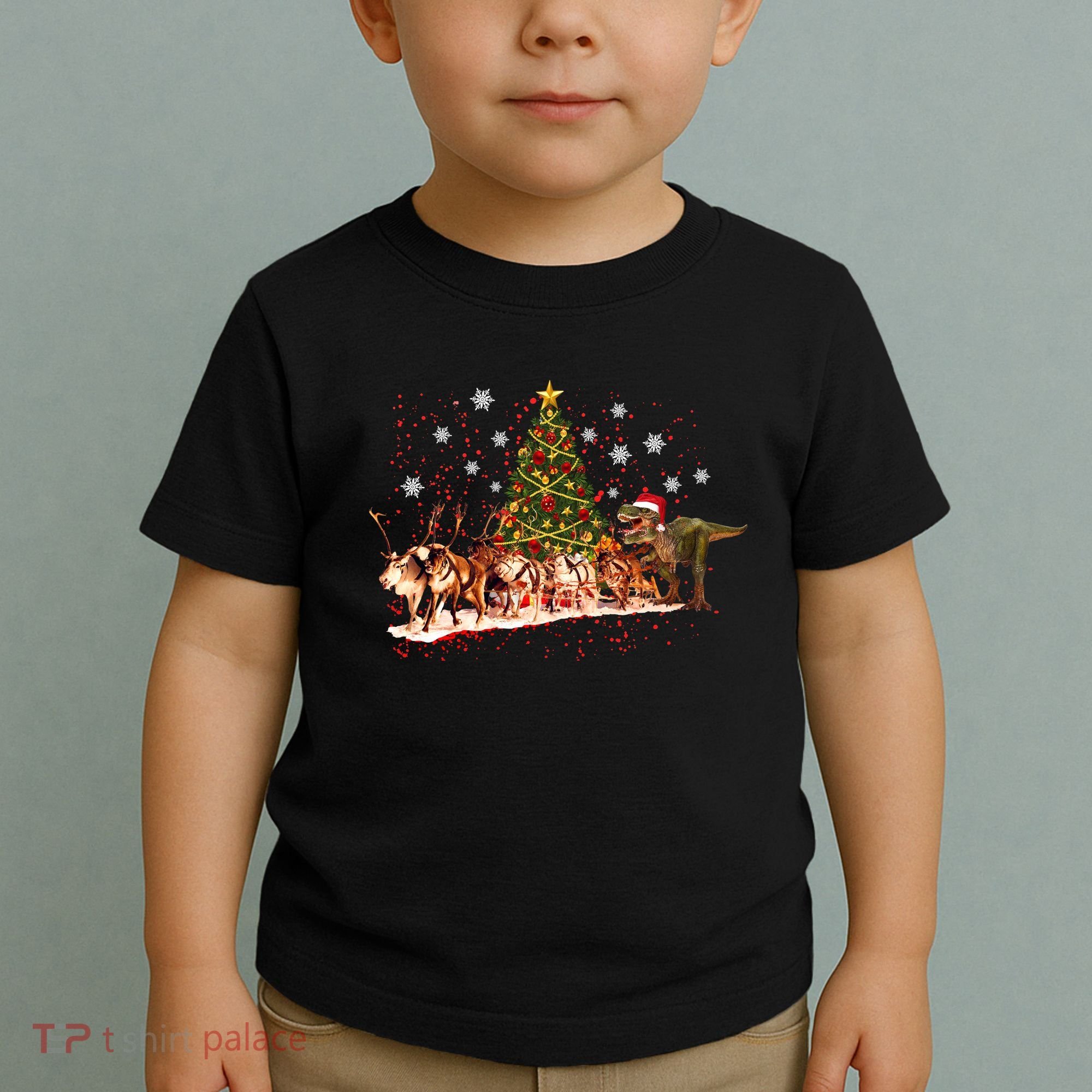 T-Rex Chasing Reindeer Funny Christmas Toddler T-Shirt