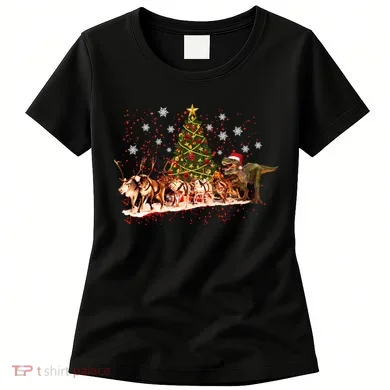 T-Rex Chasing Reindeer Funny Christmas Women's T-Shirt