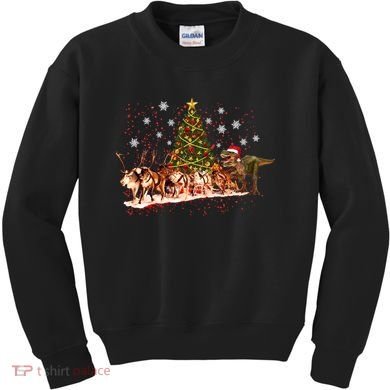 T-Rex Chasing Reindeer Funny Christmas Kids Sweatshirt