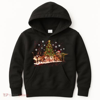 T-Rex Chasing Reindeer Funny Christmas Kids Hoodie
