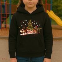 T-Rex Chasing Reindeer Funny Christmas Kids Hoodie thumb 3