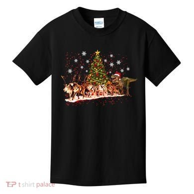 T-Rex Chasing Reindeer Funny Christmas Kids T-Shirt