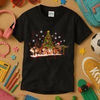 T-Rex Chasing Reindeer Funny Christmas Kids T-Shirt thumb 3