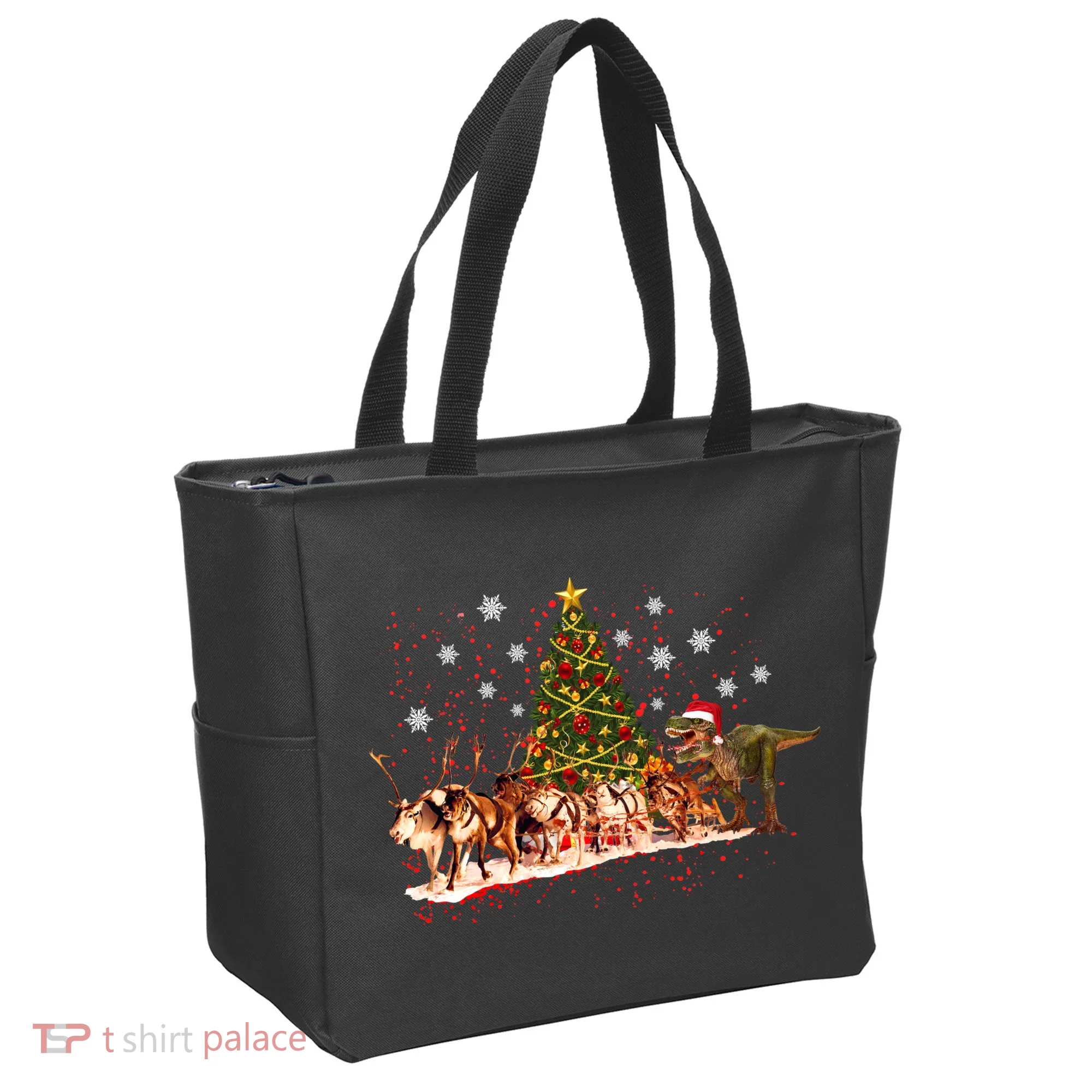 T-Rex Chasing Reindeer Funny Christmas Tote Bag