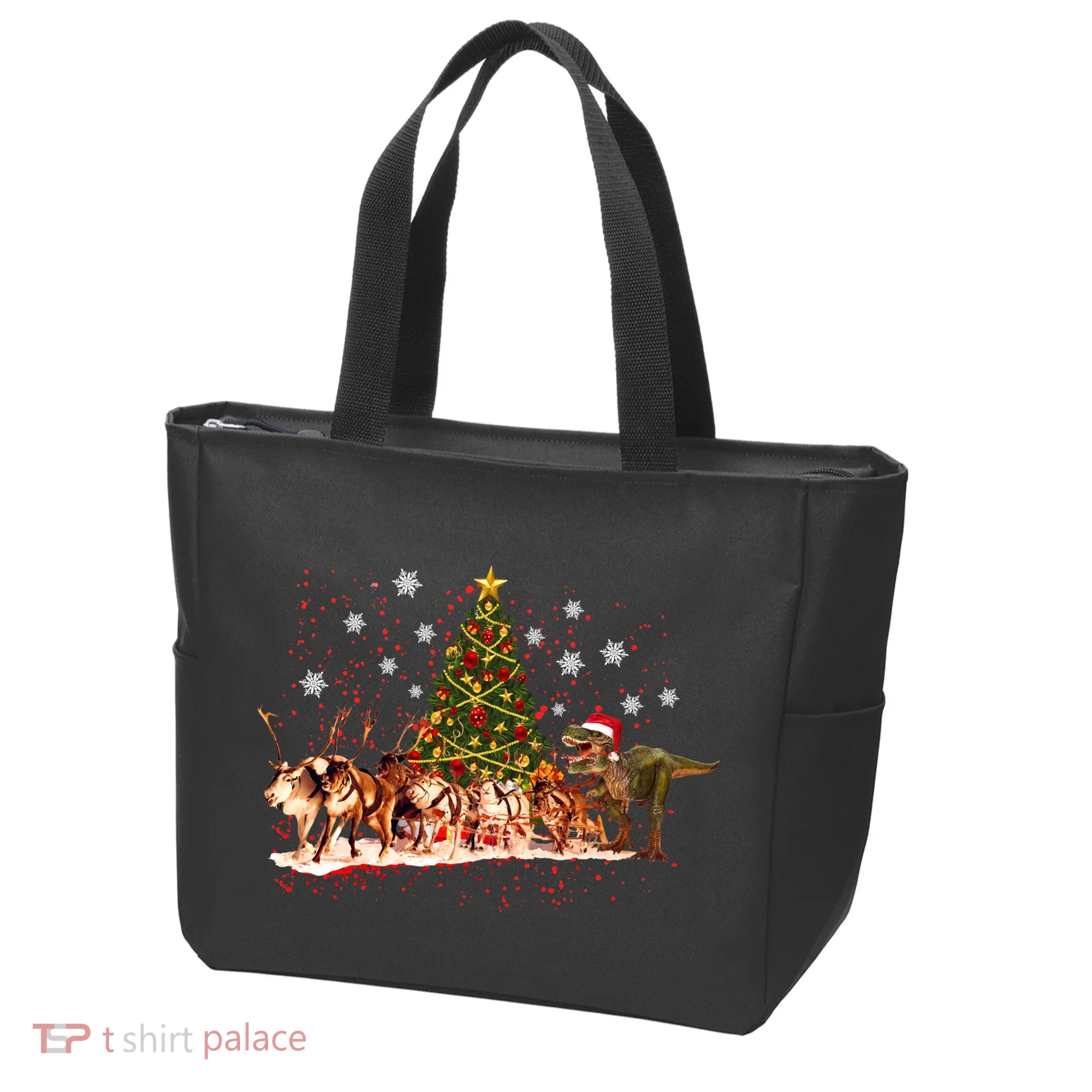 T-Rex Chasing Reindeer Funny Christmas Tote Bag