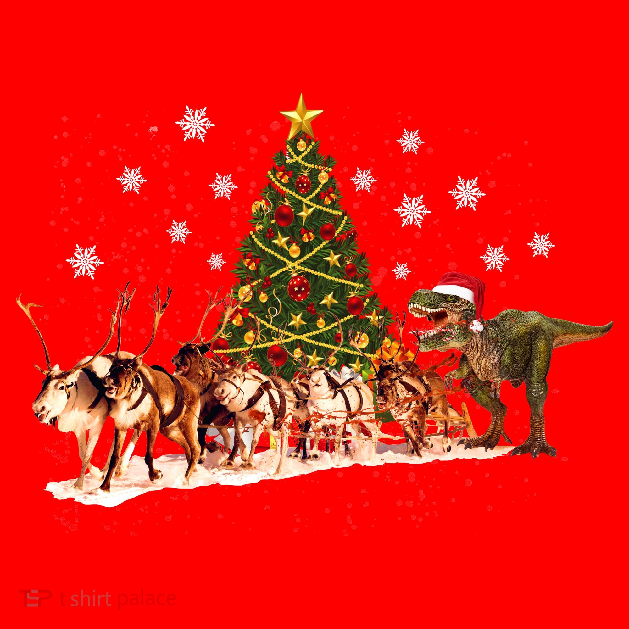 T-Rex Chasing Reindeer Funny Christmas Santa Hat