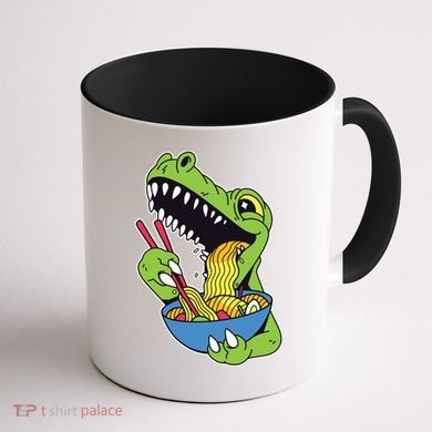 T-Rex Eating Ramen Coffee Mug back