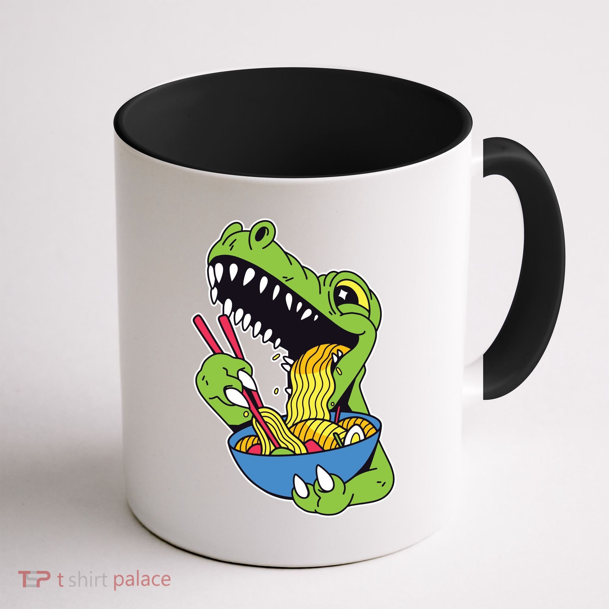 T-Rex Eating Ramen Coffee Mug