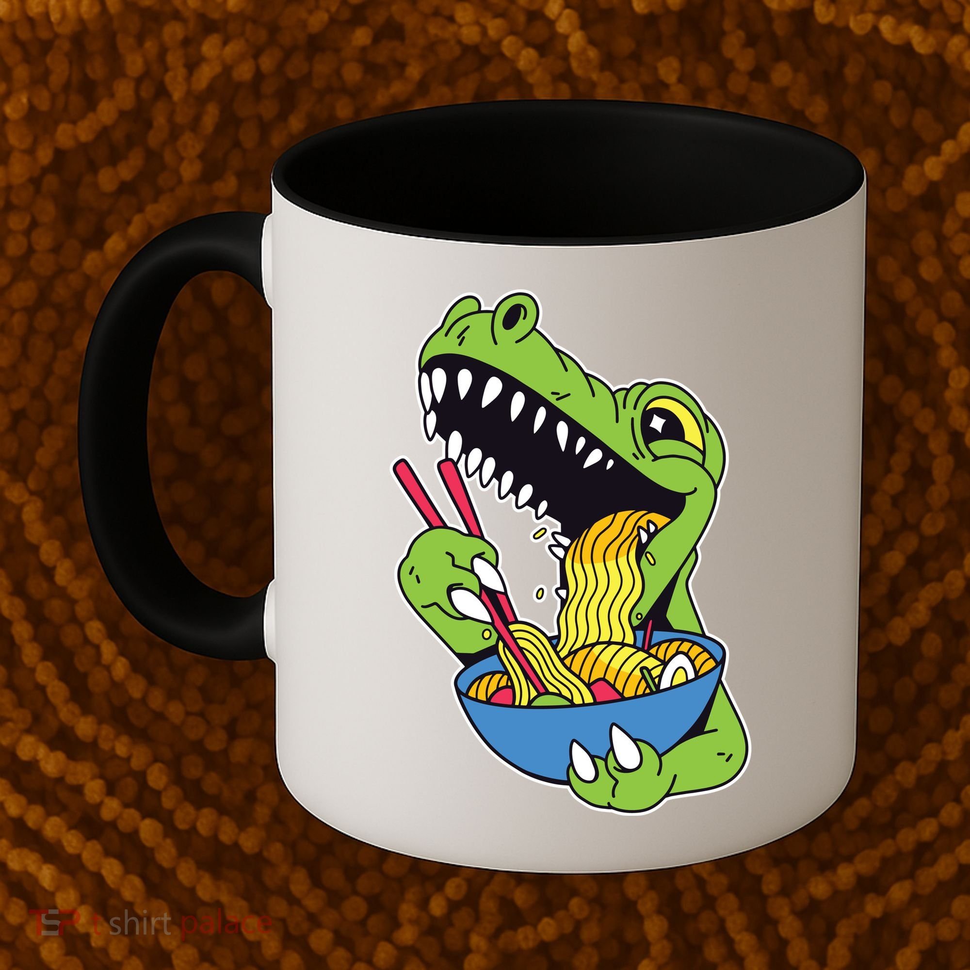 T-Rex Eating Ramen Coffee Mug