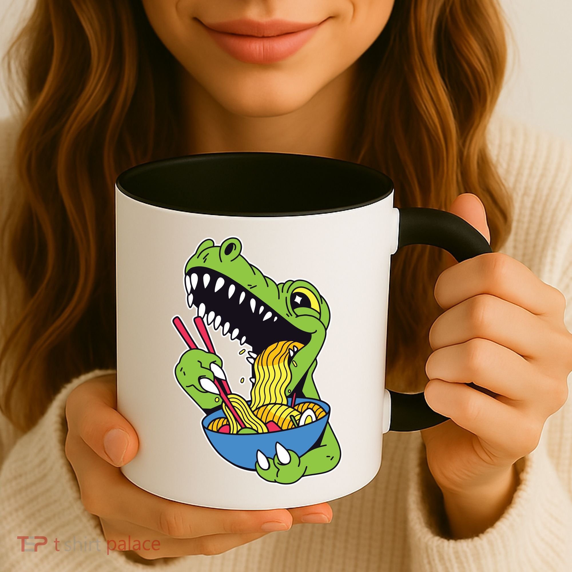 T-Rex Eating Ramen Coffee Mug