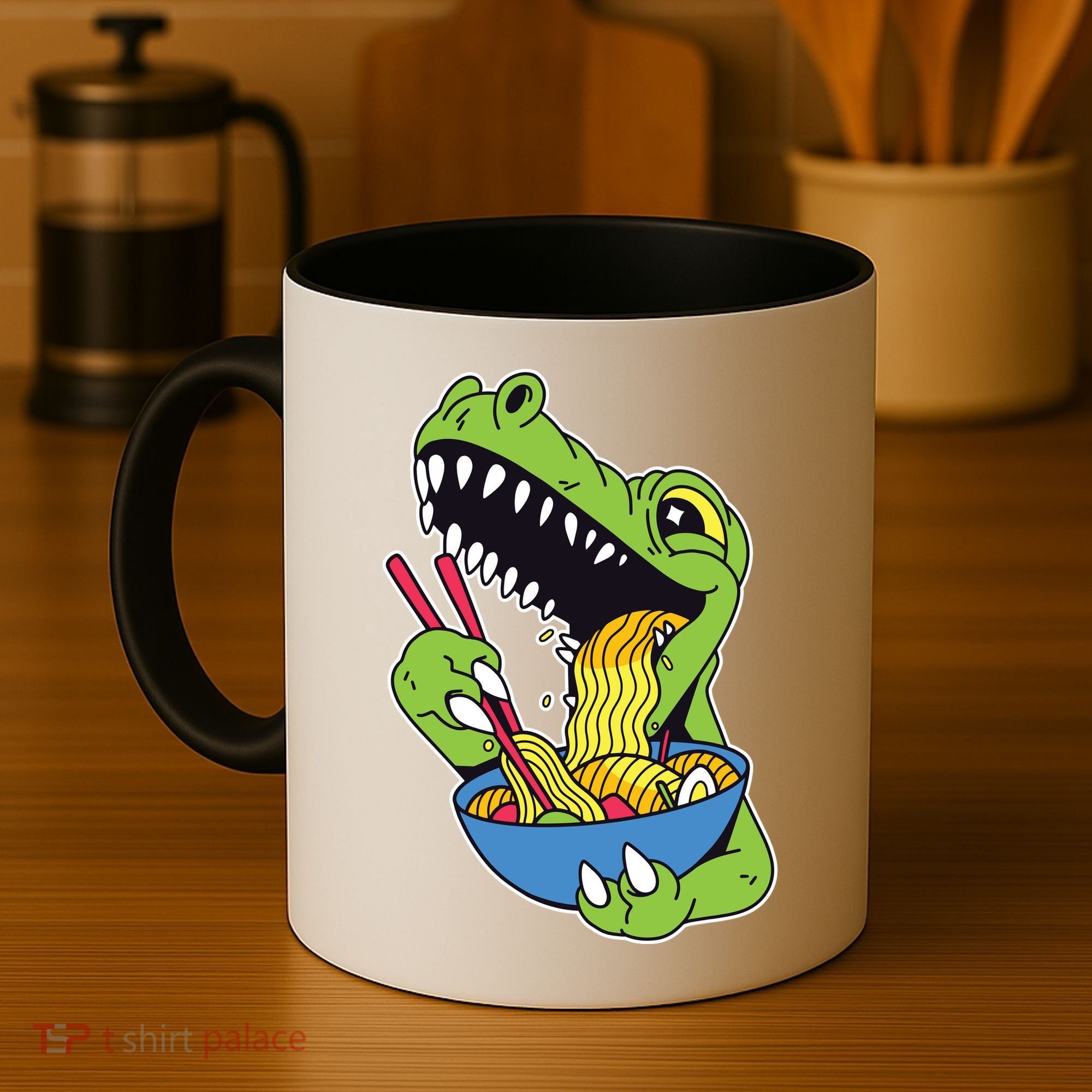 T-Rex Eating Ramen Coffee Mug