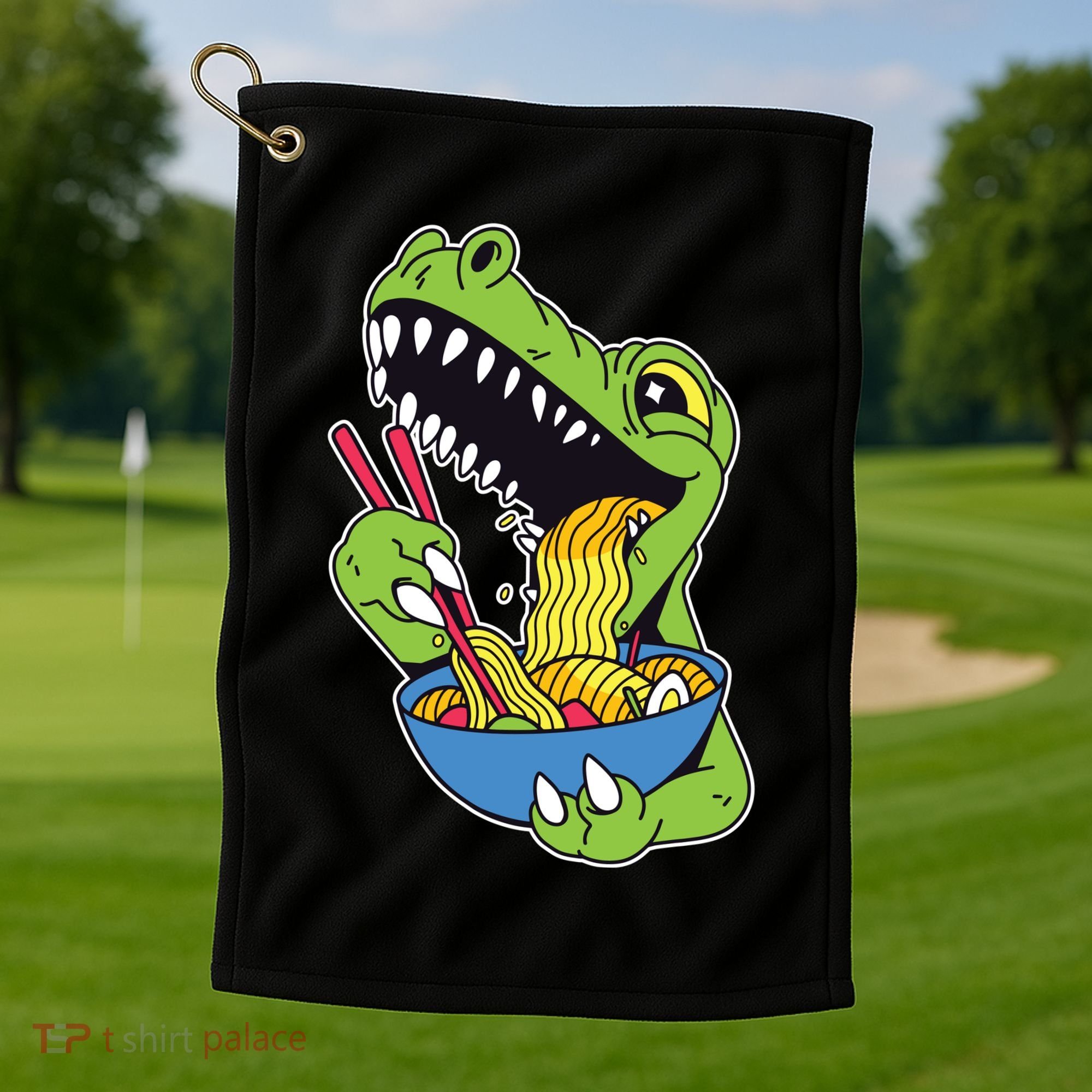 T-Rex Eating Ramen Golf Towel