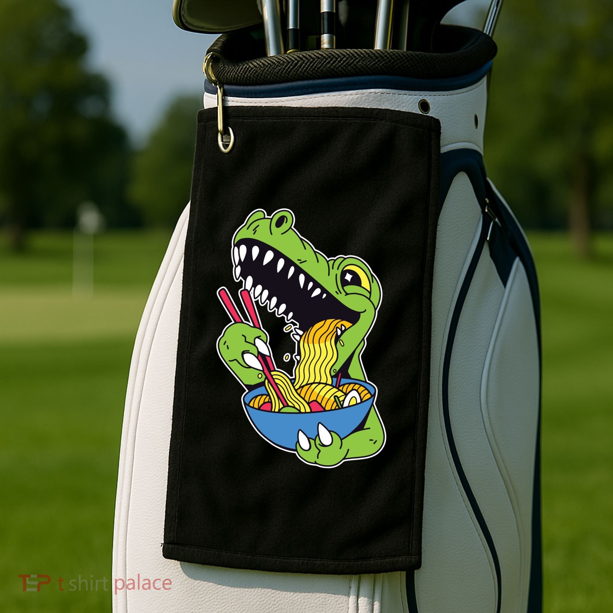 T-Rex Eating Ramen Golf Towel