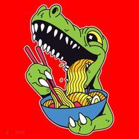 T-Rex Eating Ramen Santa Hat thumb 1