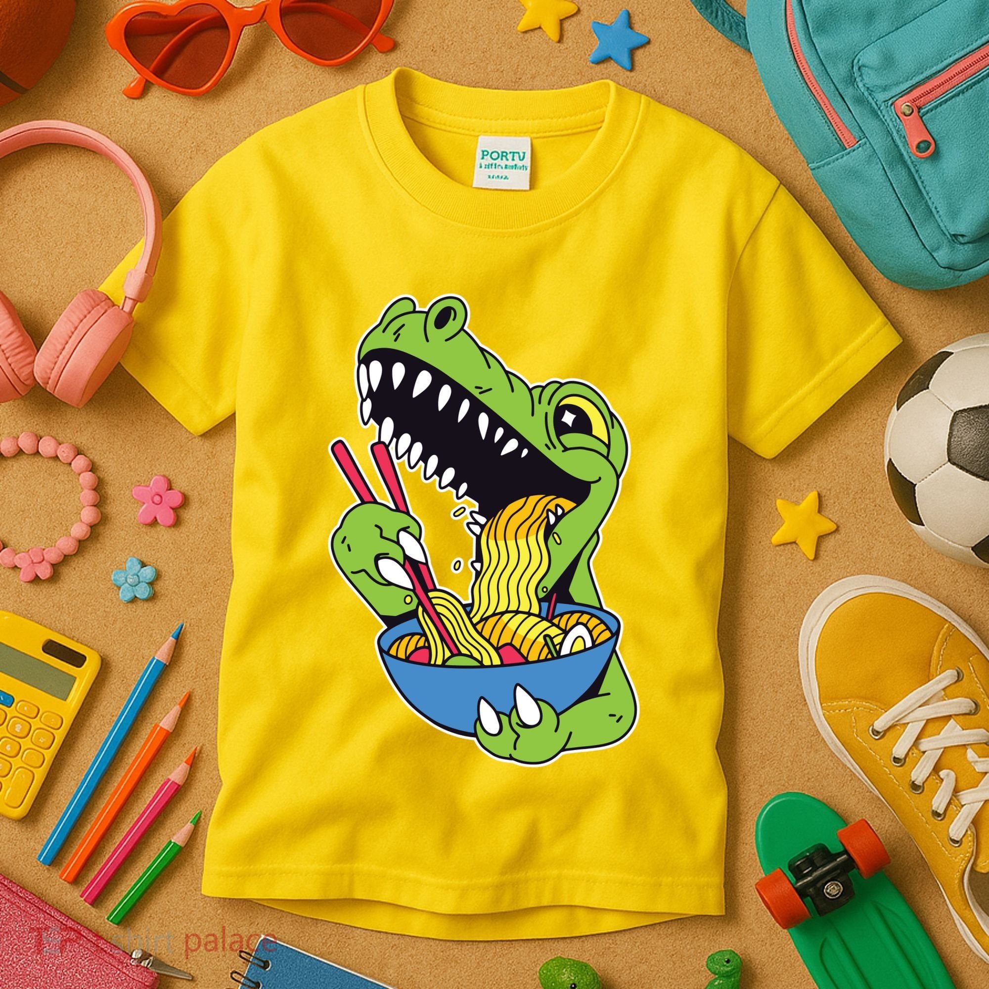 T-Rex Eating Ramen Kids T-Shirt
