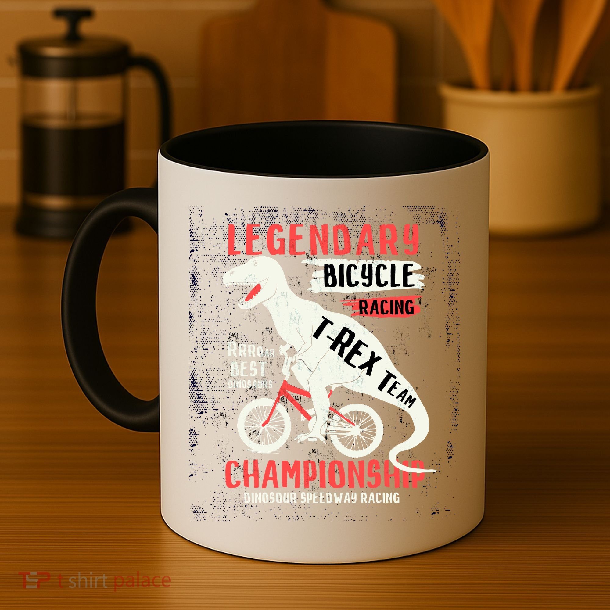 T-Rex Funny Bicycle Racing Coffee Mug