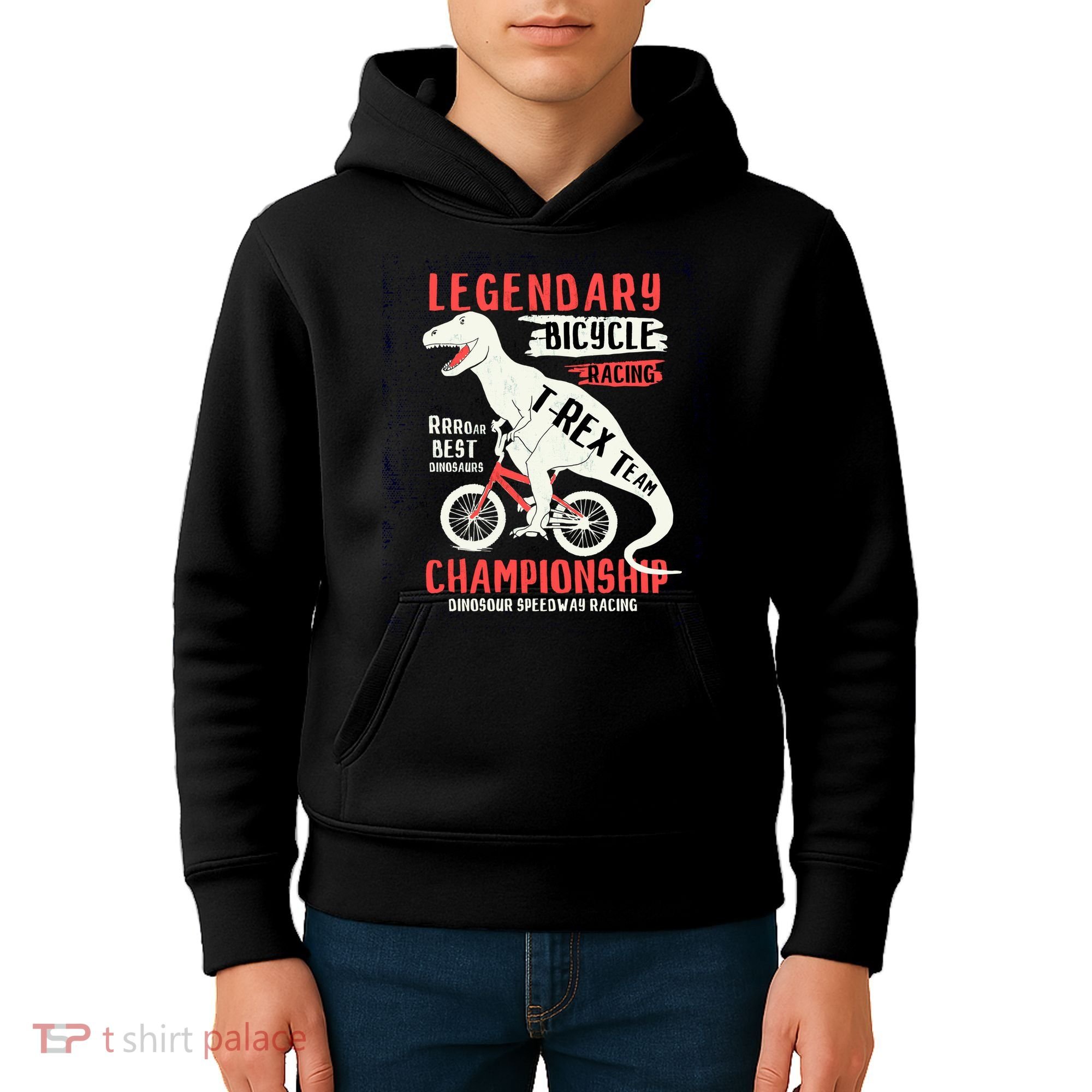 T-Rex Funny Bicycle Racing Kids Hoodie
